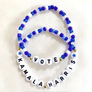 Blue Movement Kamala Harris Blue And White Beaded Elastic Bracelets